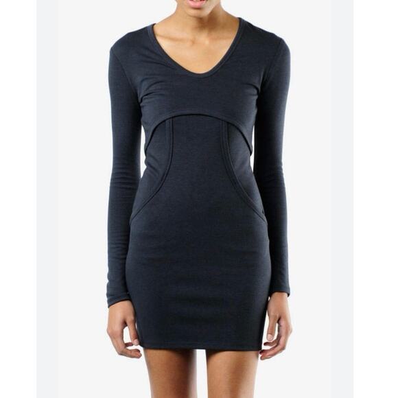 T Alexander Wang Ponte Knit Mini Dress Curved Seams Cocktail Dark Gray Size L - Picture 1 of 14